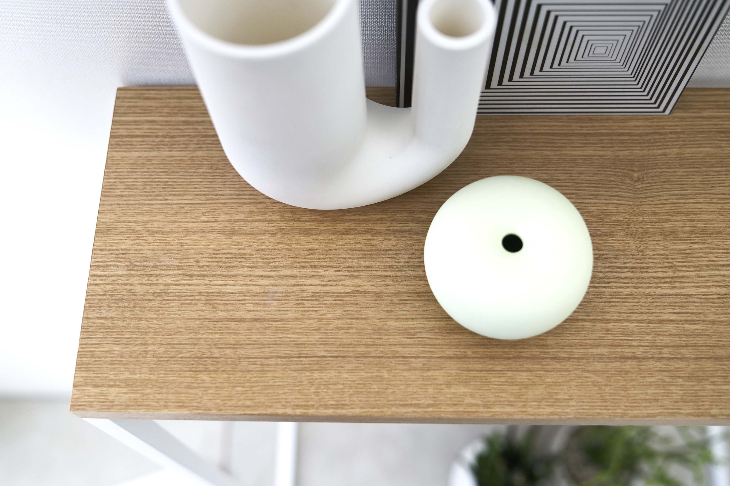 Aerial view of Yamazaki Home Narrow Entryway Console Table holding objects on the top. 