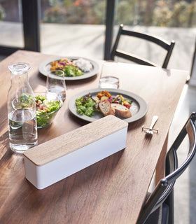 White Utensil Case on dining table by Yamazaki Home. view 3