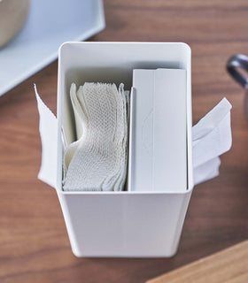 Close up top-down view of opened white Yamazaki Two-Sided Tissue Case on a table view 5