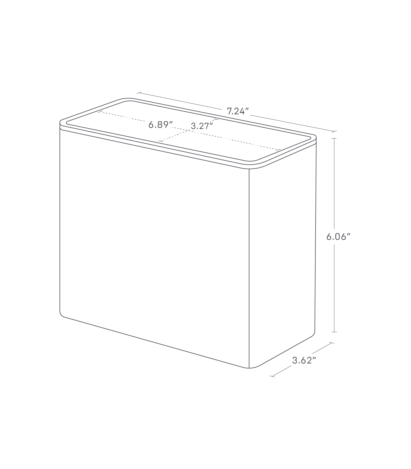 Dimenision image for Coffee Filter Caseon a white background showing total width of 7.24