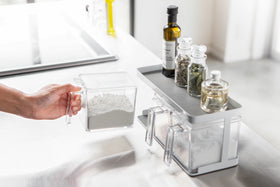 Aerial view of white Pantry Organizer holding cooking and baking ingredients in kitchen by Yamazaki Home. view 16