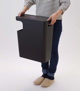 Side view of black Side Table Trash Can on white background by Yamazaki Home. view 12