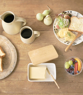 Aerial view of Ceramic Butter Dish on tabletop by Yamazaki Home. view 3