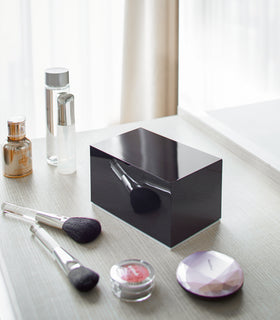 Black Skincare Organizer on vanity by Yamazaki Home. view 7