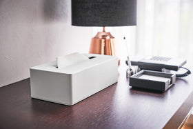 White Tissue Case on office desk by Yamazaki Home. view 4