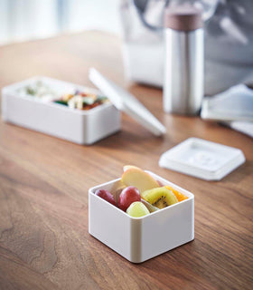 White Vacuum-Sealing Bento Box containing fruit by Yamazaki Home. view 3