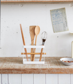 Front view of Utensil Holder holding cooking utensils on shelf by Yamazaki Home. view 6