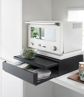 Countertop Drawer with Pull-Out Shelf by Yamazaki Home in black with both the drawer and shelf pulled out. view 13