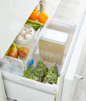 Aerial view of white Storage Container holding rice in kitchen freezer by Yamazaki Home. view 4