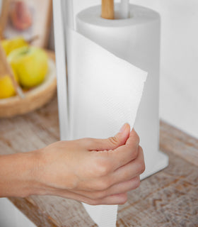 Close up view of Paper Towel Holder on kitchen shelf by Yamazaki Home. view 5