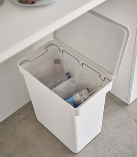 Aerial view of white Rolling Trash Can holding recyclables in kitchen by Yamazaki Home. view 6