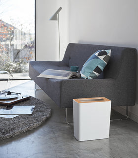 Side view of white Trash Can in living room by Yamazaki Home. view 2