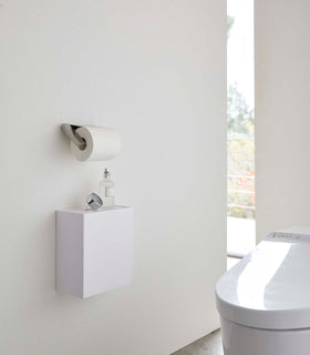 White Wall-Mount Storage on bathroom wall by Yamazaki Home. view 2