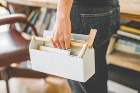 White Desk Organizer holding writing supplies by Yamazaki Home. view 11