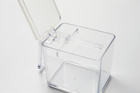 Aerial view of white Storage Organizer open holding spoon on white background by Yamazaki Home. view 15