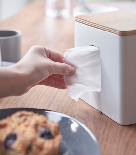 Person removing paper from white toilet paper holder on tabletop by Yamazaki Home. view 6