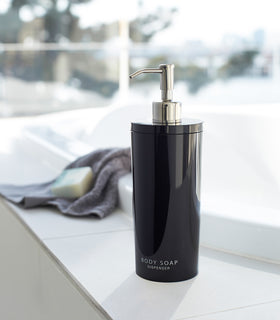 Black Body Soap Dispenser in bathroom by Yamazaki Home. view 29