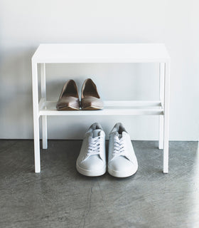 Front view of white Shoe Organizer in entryway by Yamazaki Home. view 8